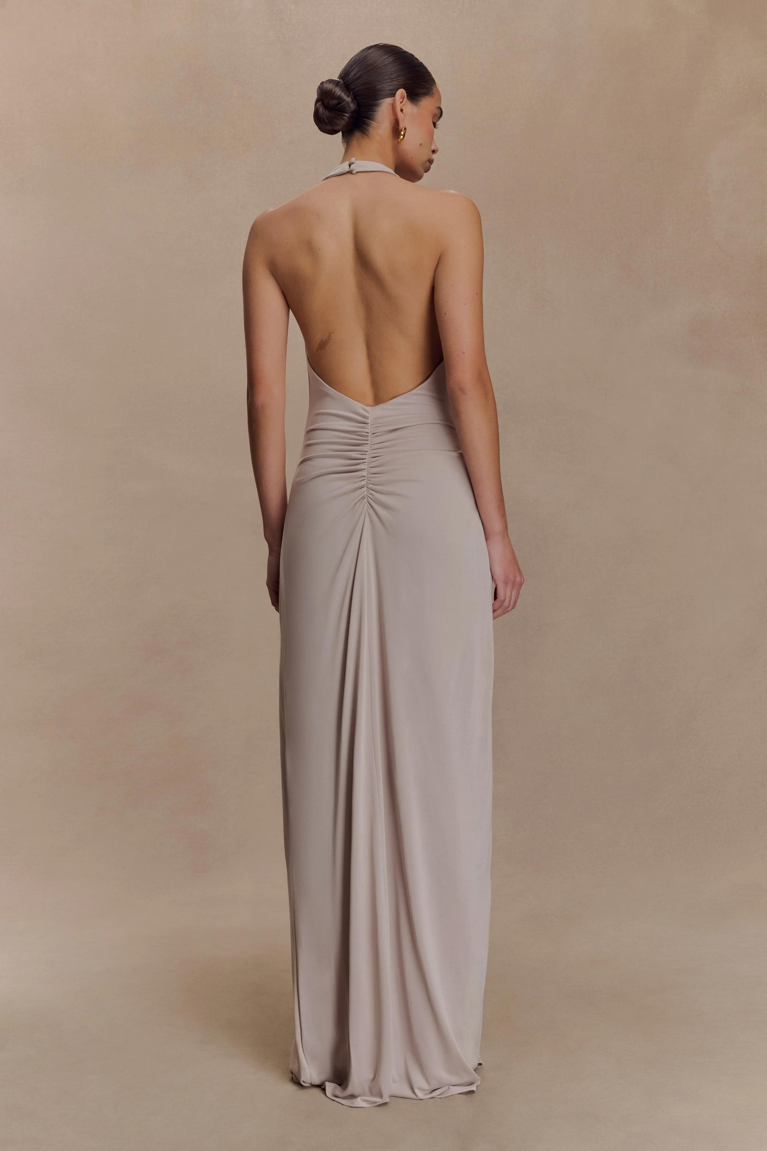 Yelena Ruched Halter Maxi Dress - Taupe - Image 2