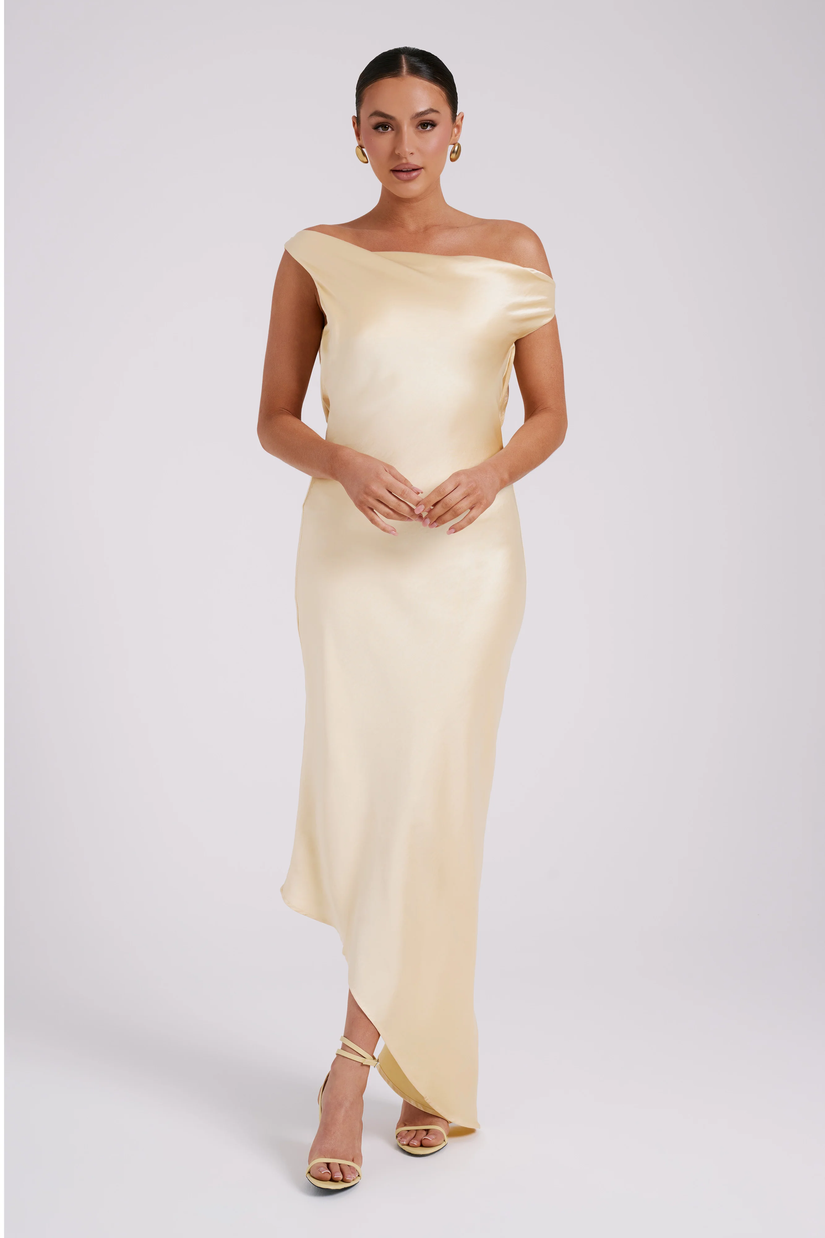 Yvette Slip Maxi Dress With Asymmetrical Hem - Butter - Image 5