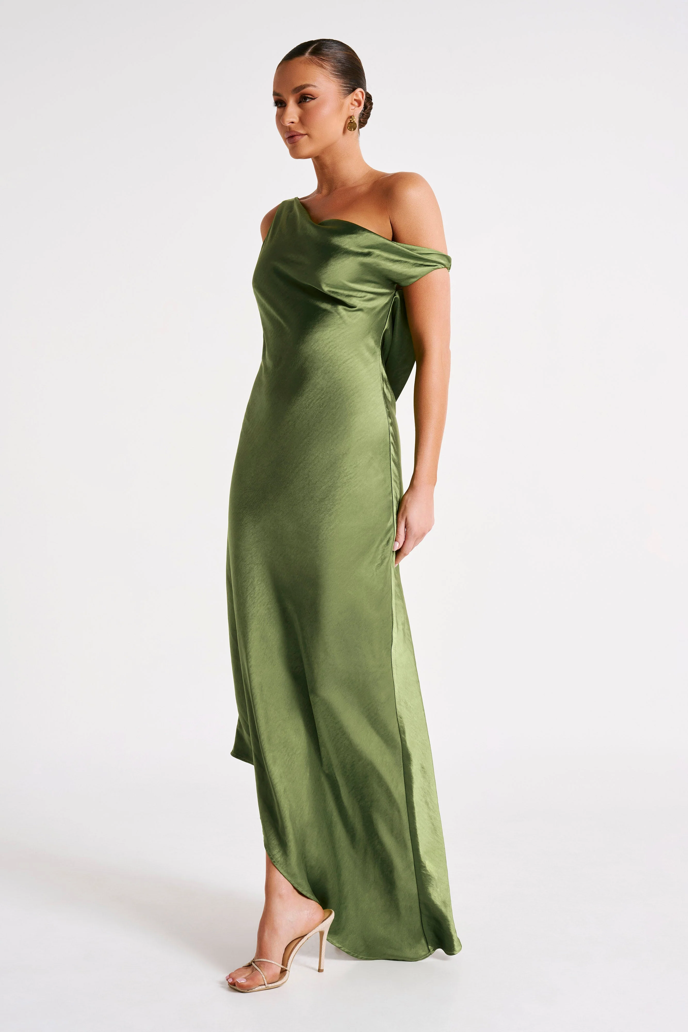 Yvette Slip Maxi Dress With Asymmetrical Hem - Emerald - Image 5