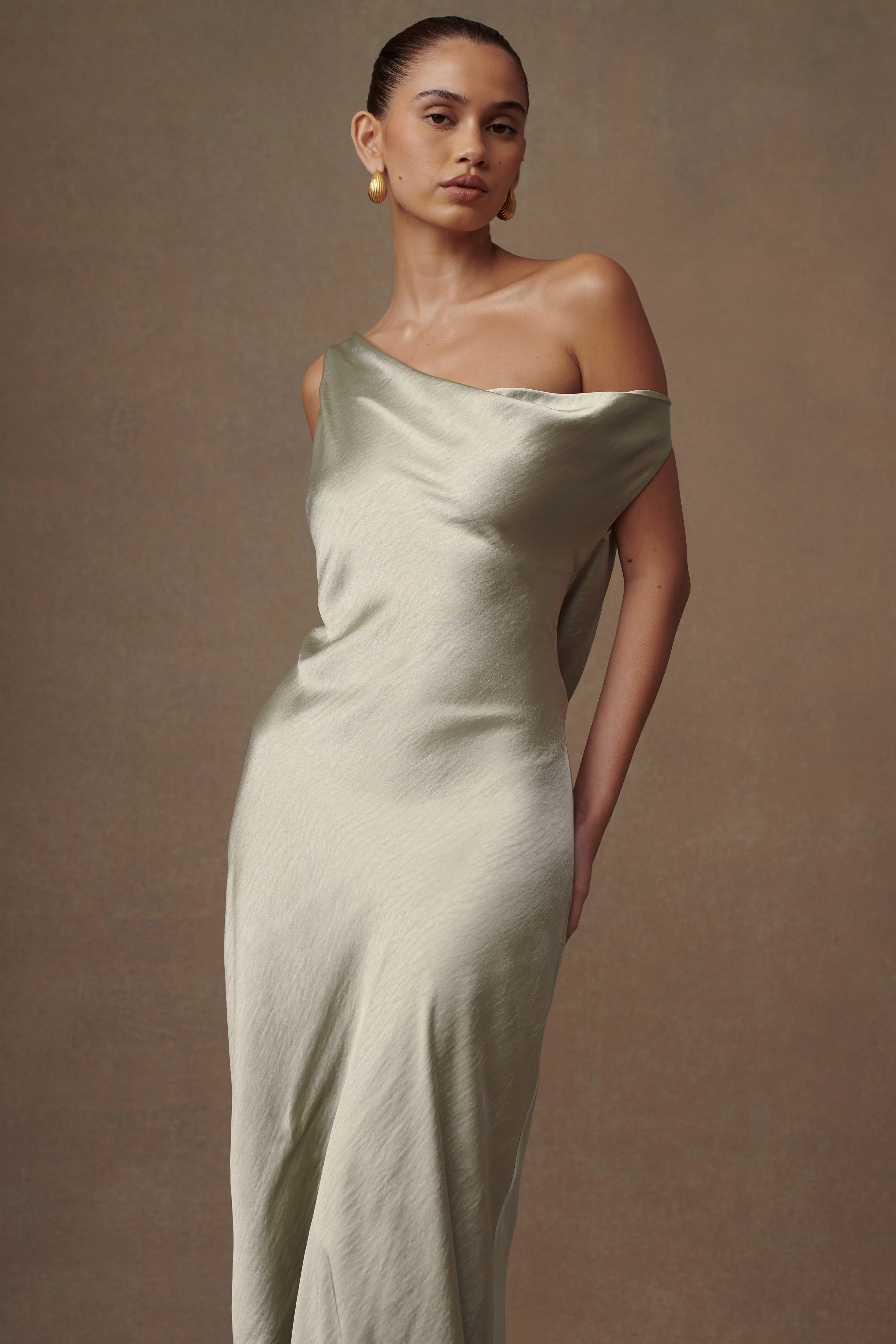 Yvette Slip Maxi Dress With Asymmetrical Hem - Sage - Image 12