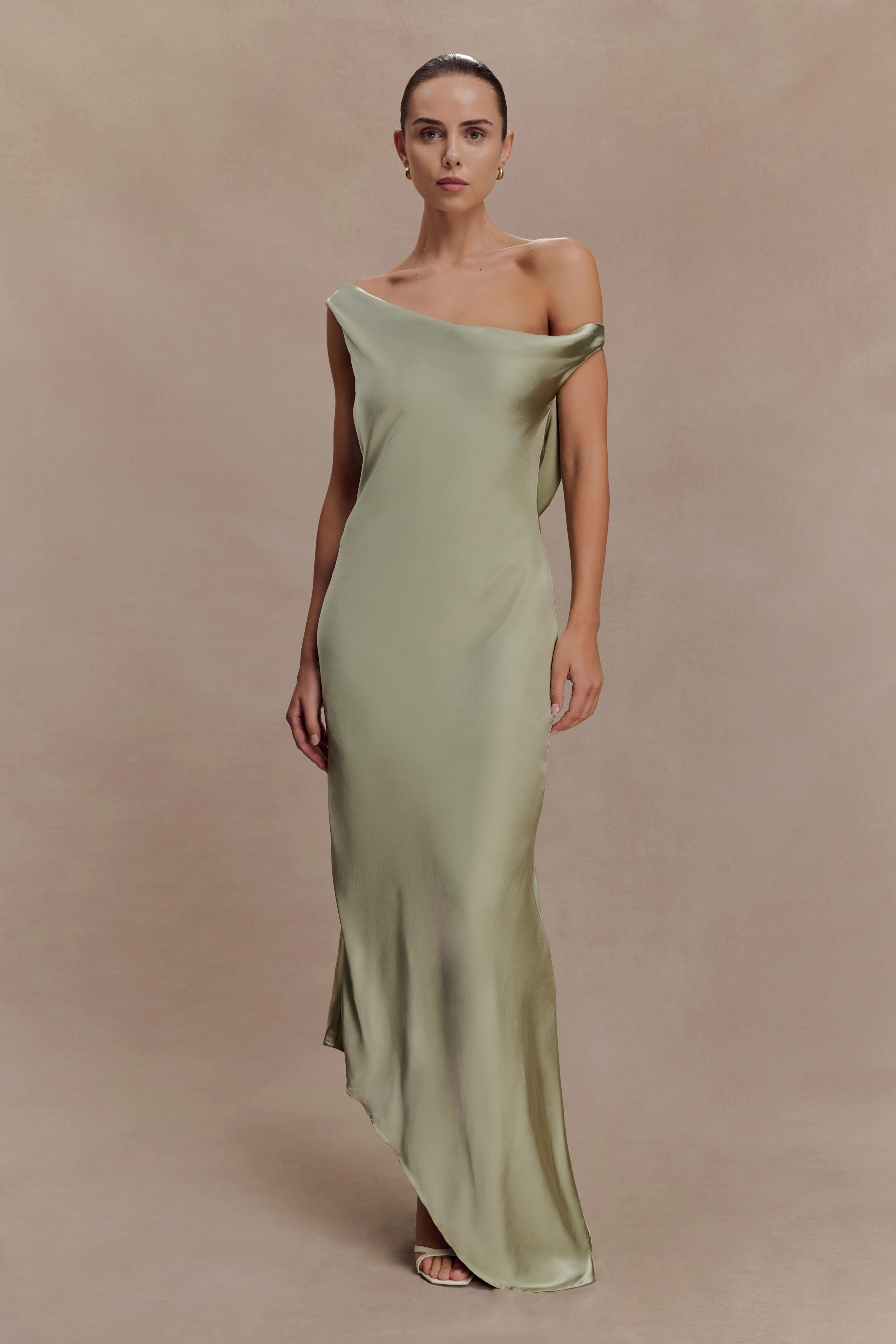 Yvette Slip Maxi Dress With Asymmetrical Hem - Sage - Image 4