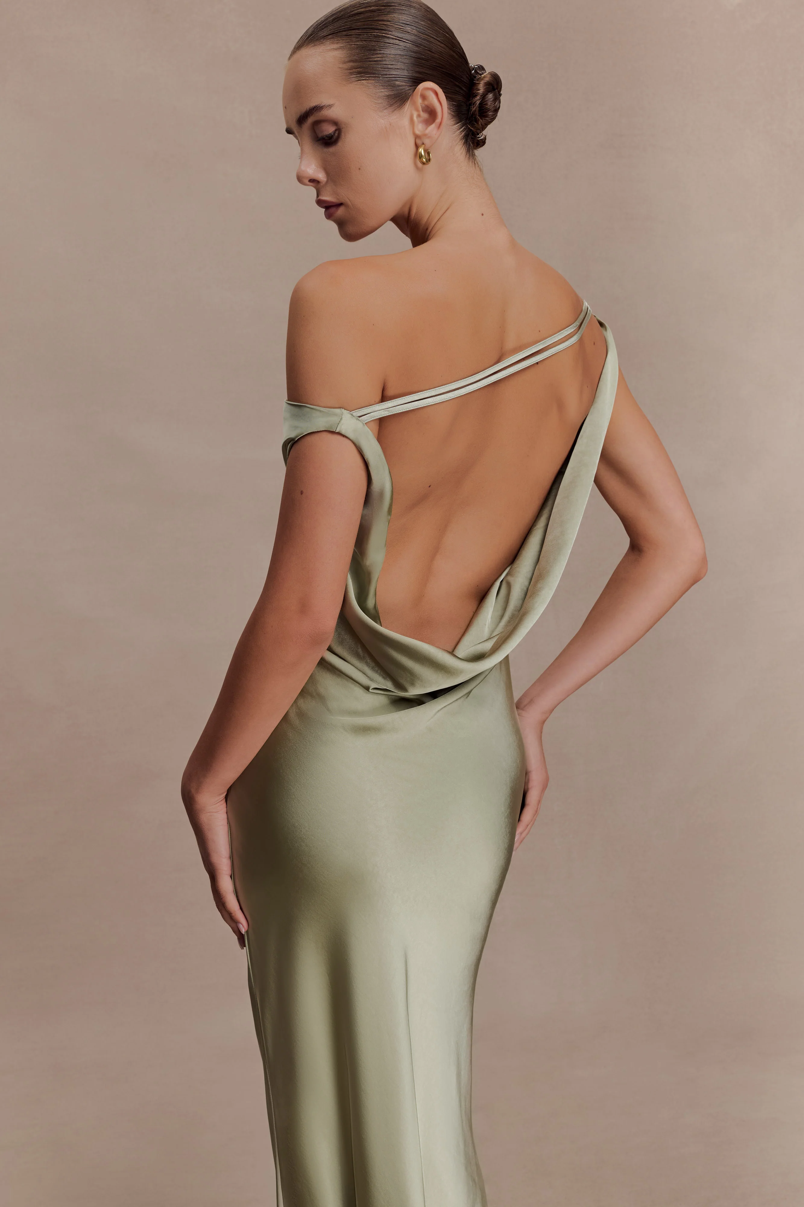 Yvette Slip Maxi Dress With Asymmetrical Hem - Sage - Image 6