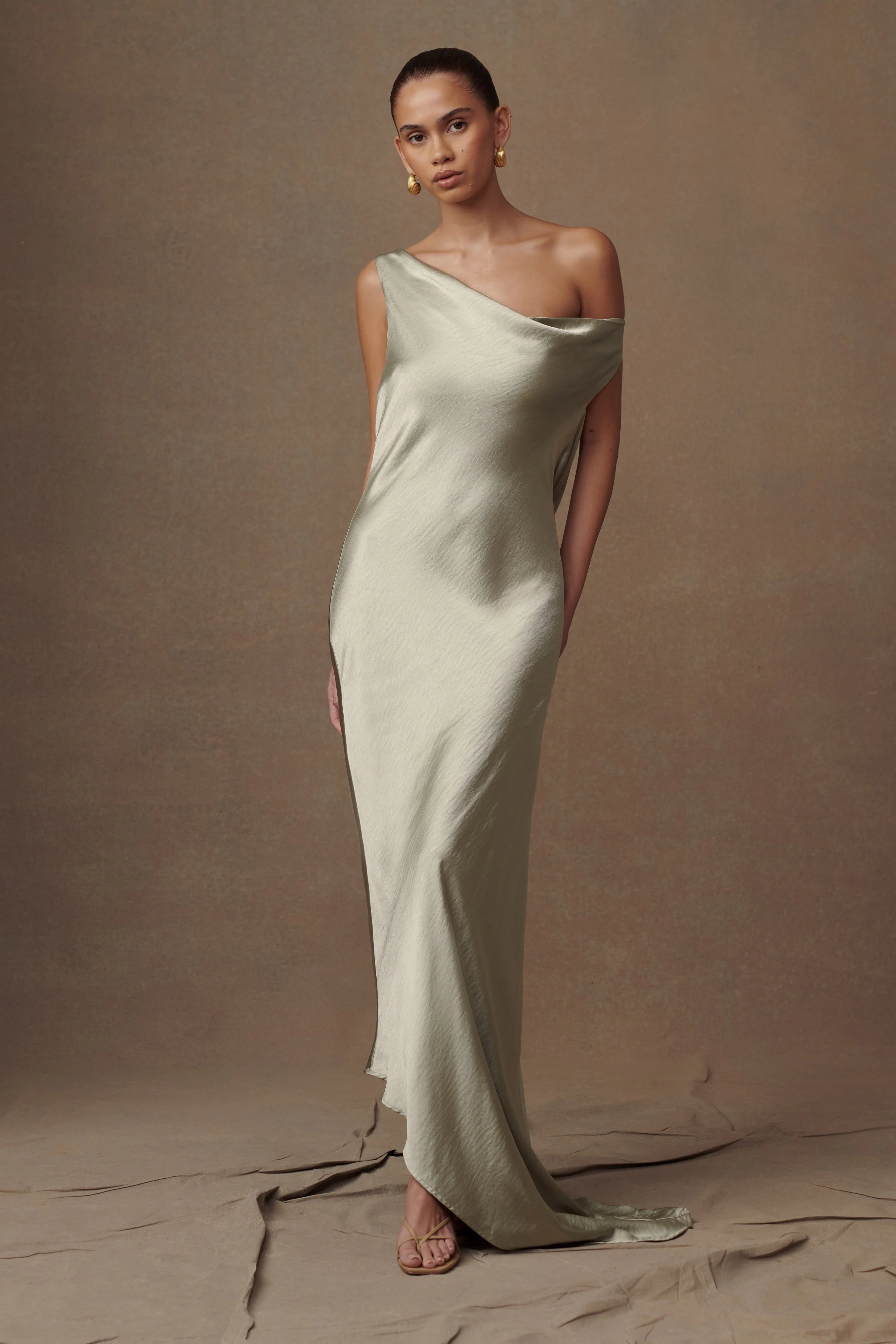 Yvette Slip Maxi Dress With Asymmetrical Hem - Sage - Image 8