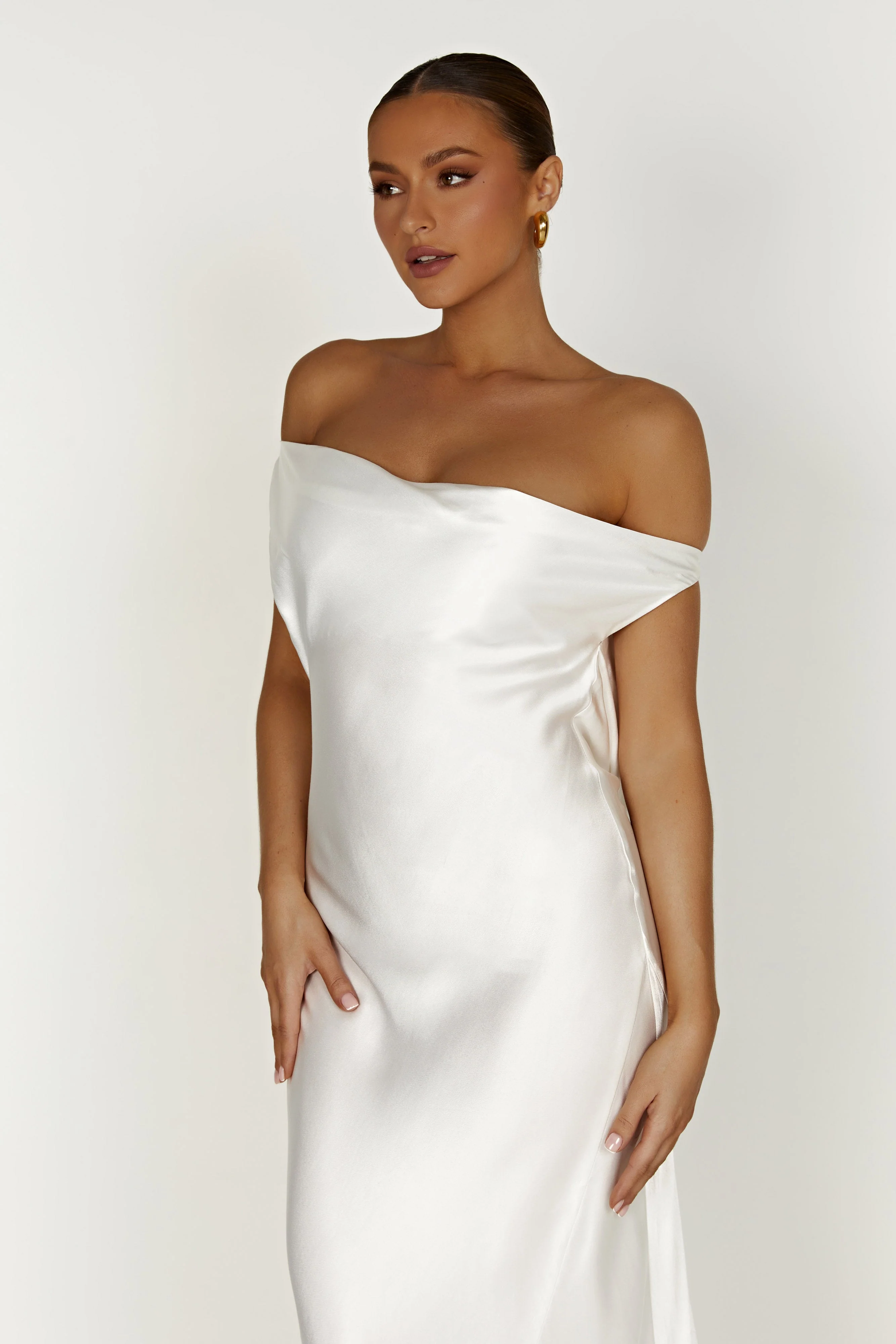 Yvette Slip Maxi Dress With Asymmetrical Hem - White - Image 5