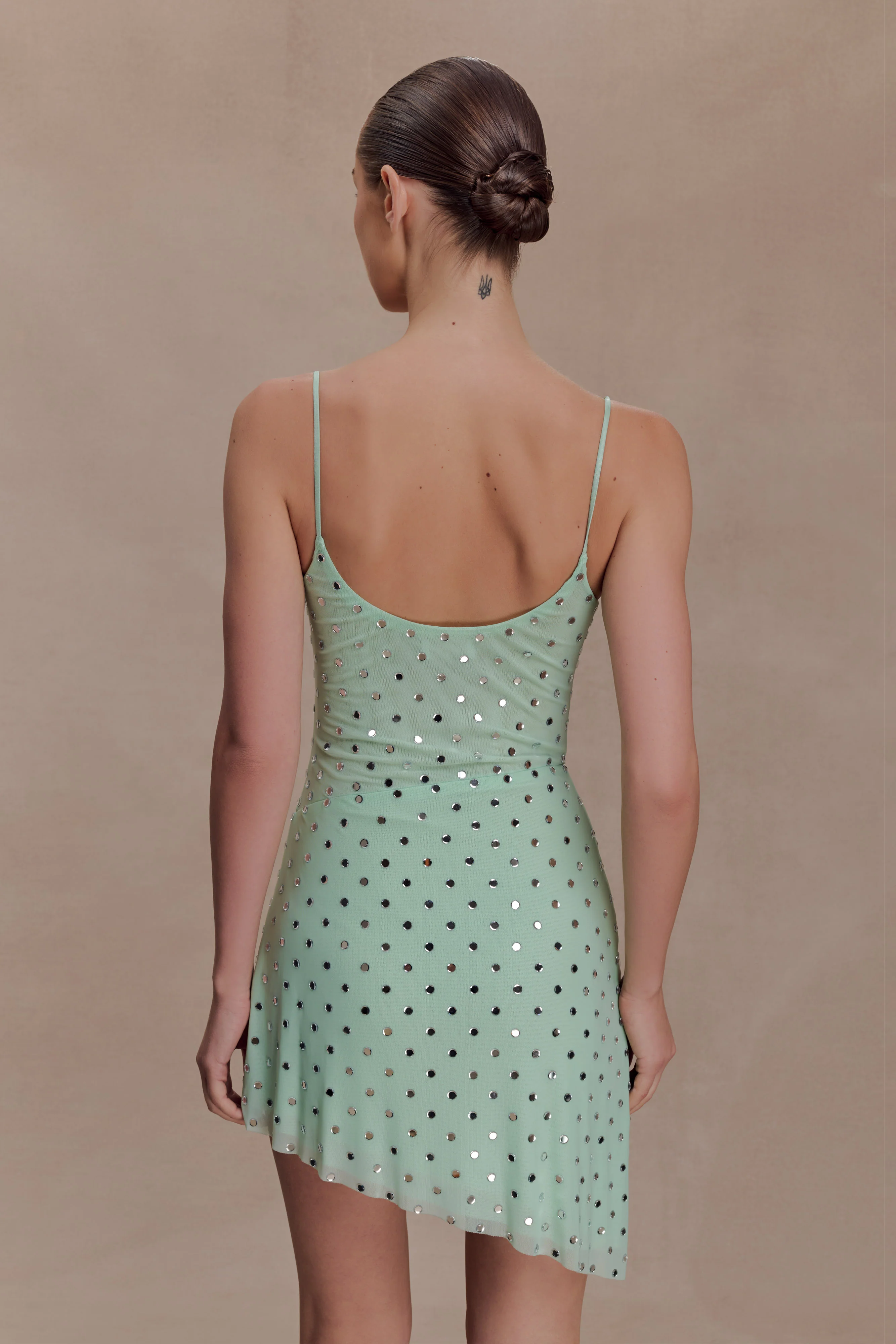 Zahra Diamante Cowl Mini Dress - Mint - Image 4