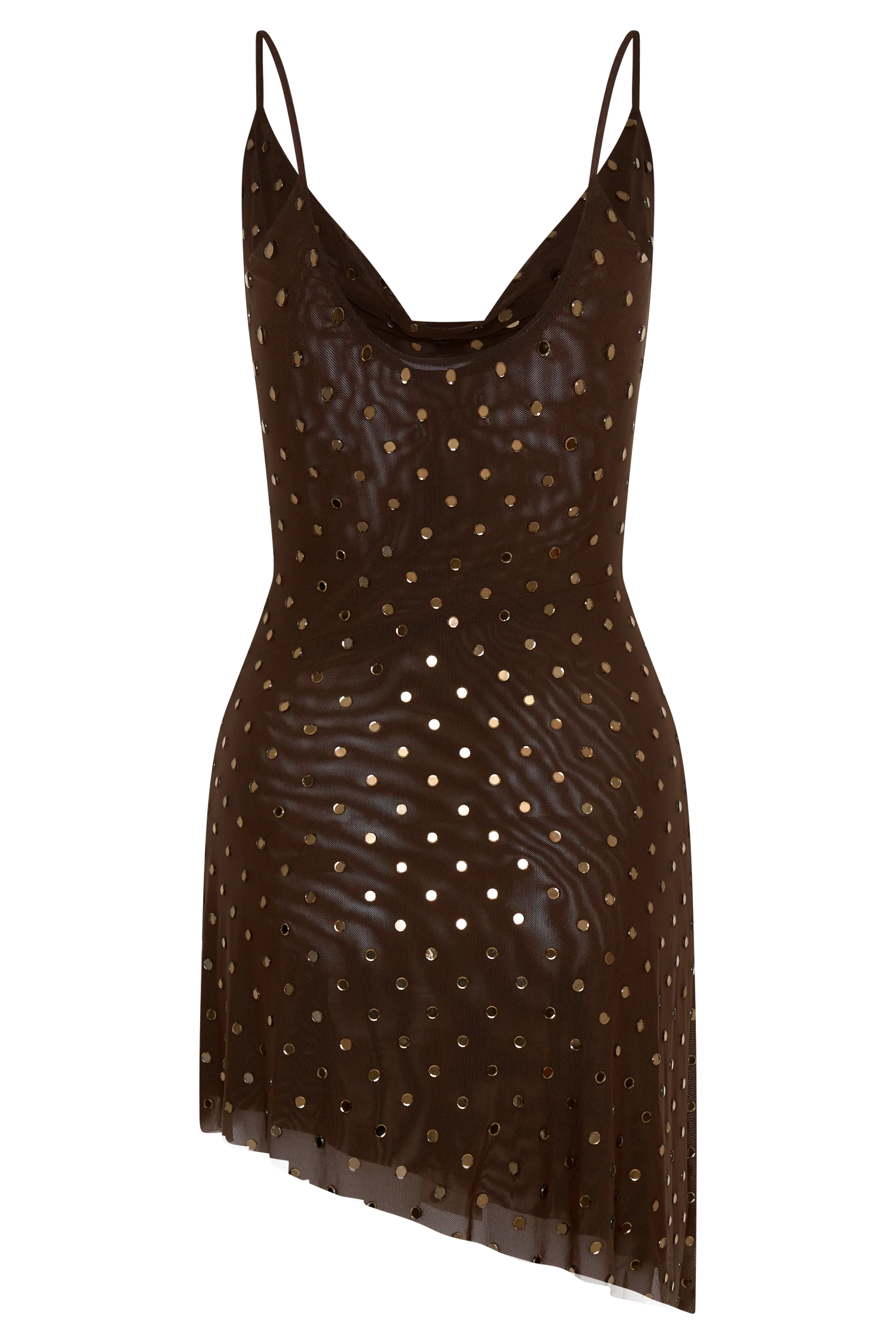 Zahra Diamante Cowl Mini Dress - Chocolate - Image 11