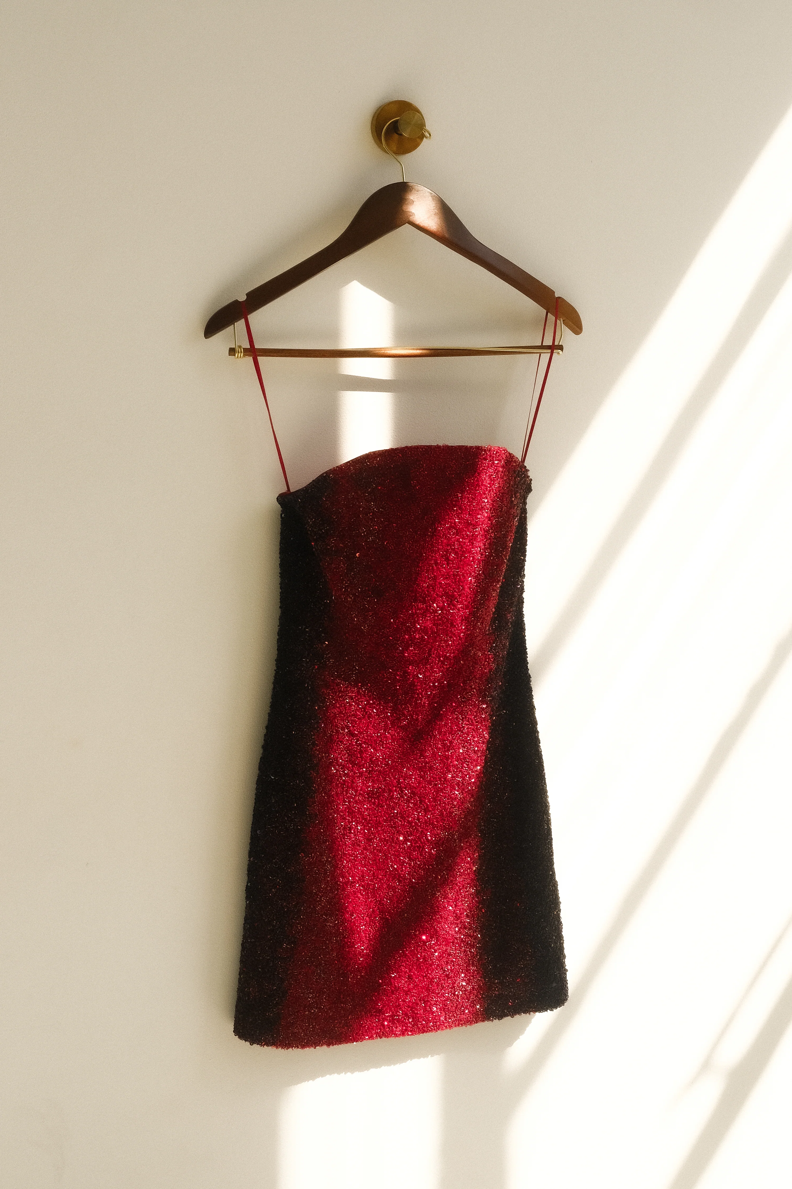 Zander Hand Beaded Strapless Mini Dress - Red Ombre - Image 11