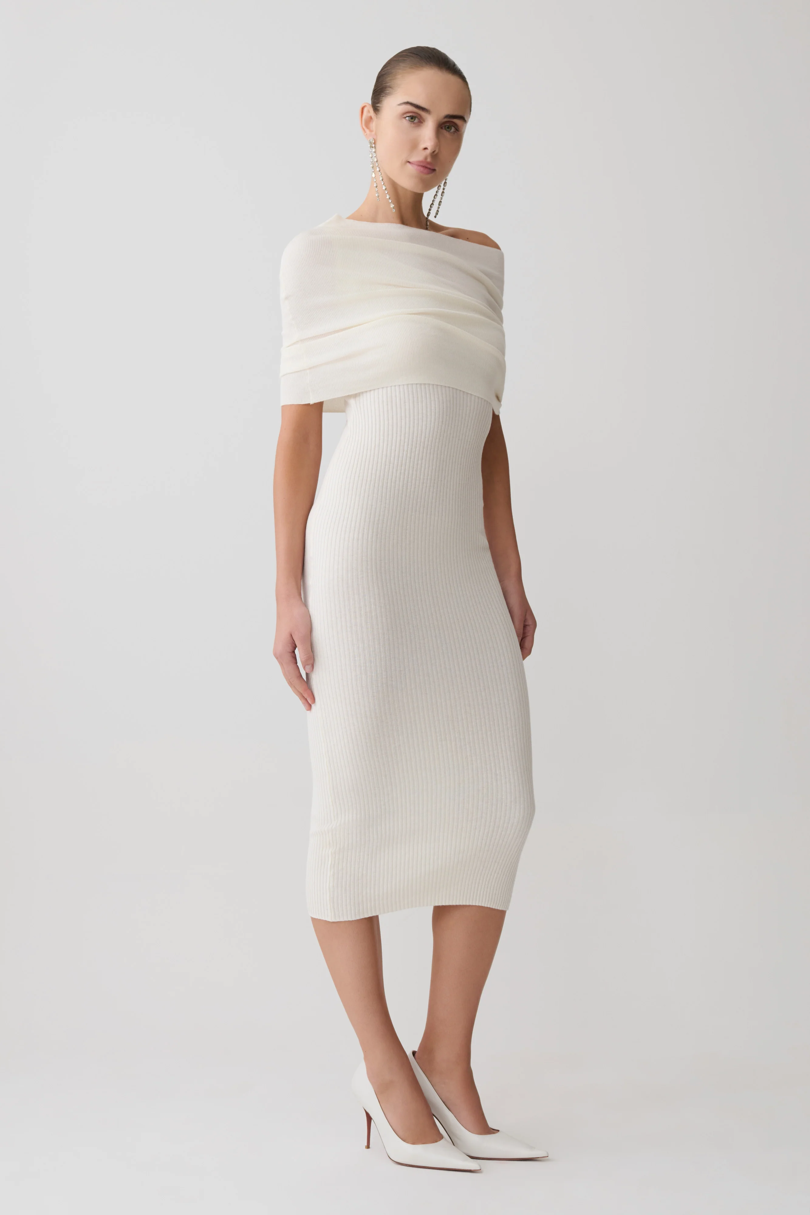 Zandie Cashmere Blend Knit Midi Dress - Ivory - Image 2
