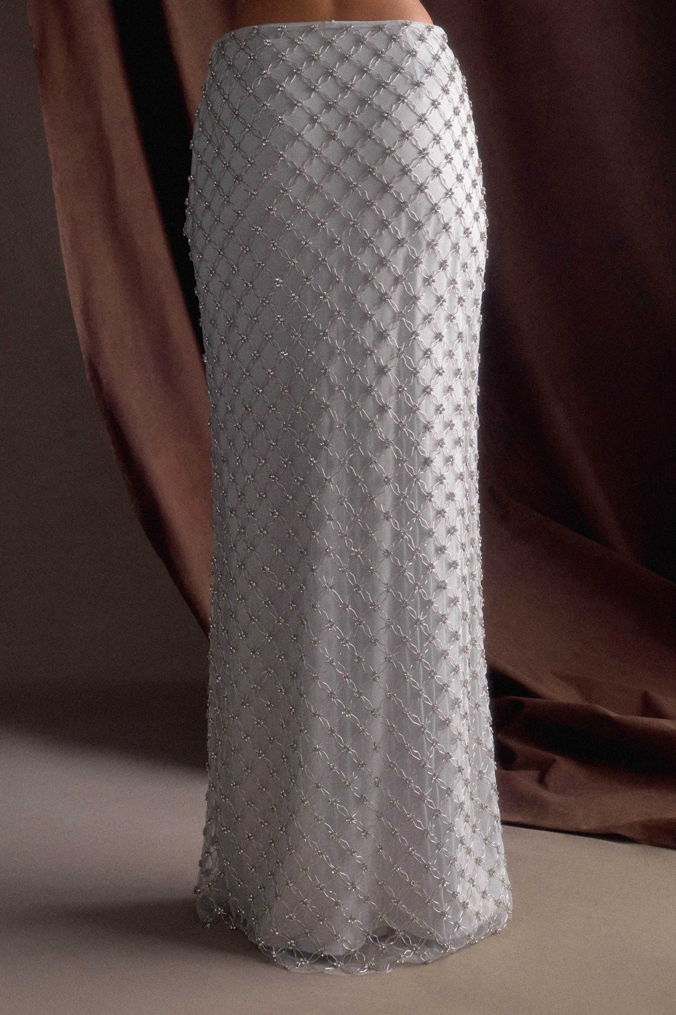 Zuri Hand Beaded Embellished Maxi Skirt - Silver - Image 6
